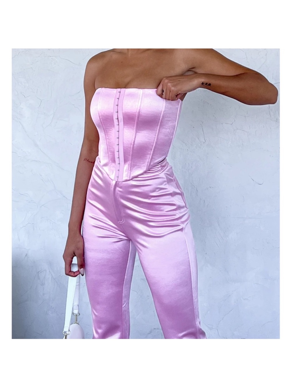 White Fox Boutique The New Look Strapless Satin Corset Top - Pink